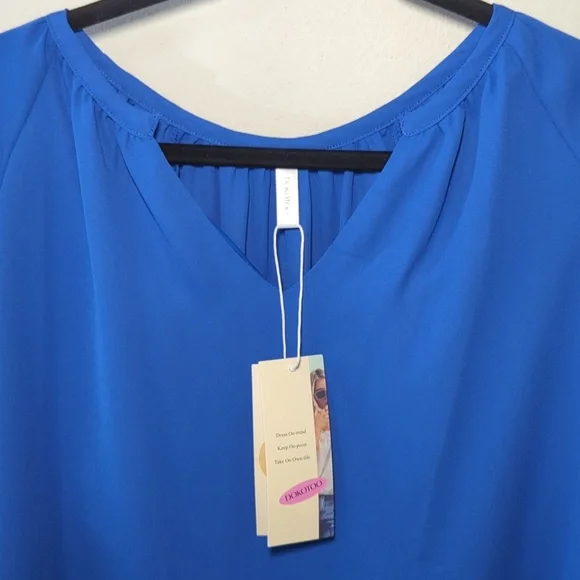Dokotoo Bishop Sleeve Blouse Royal Blue V-neck NEW Women's Size L - Picture 3 of 6